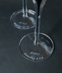 wedding glass laser engraved Sacramento Carmichael wedding event custom etched glass