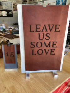 Wedding table sign Leather and aluminum laser Sacramento